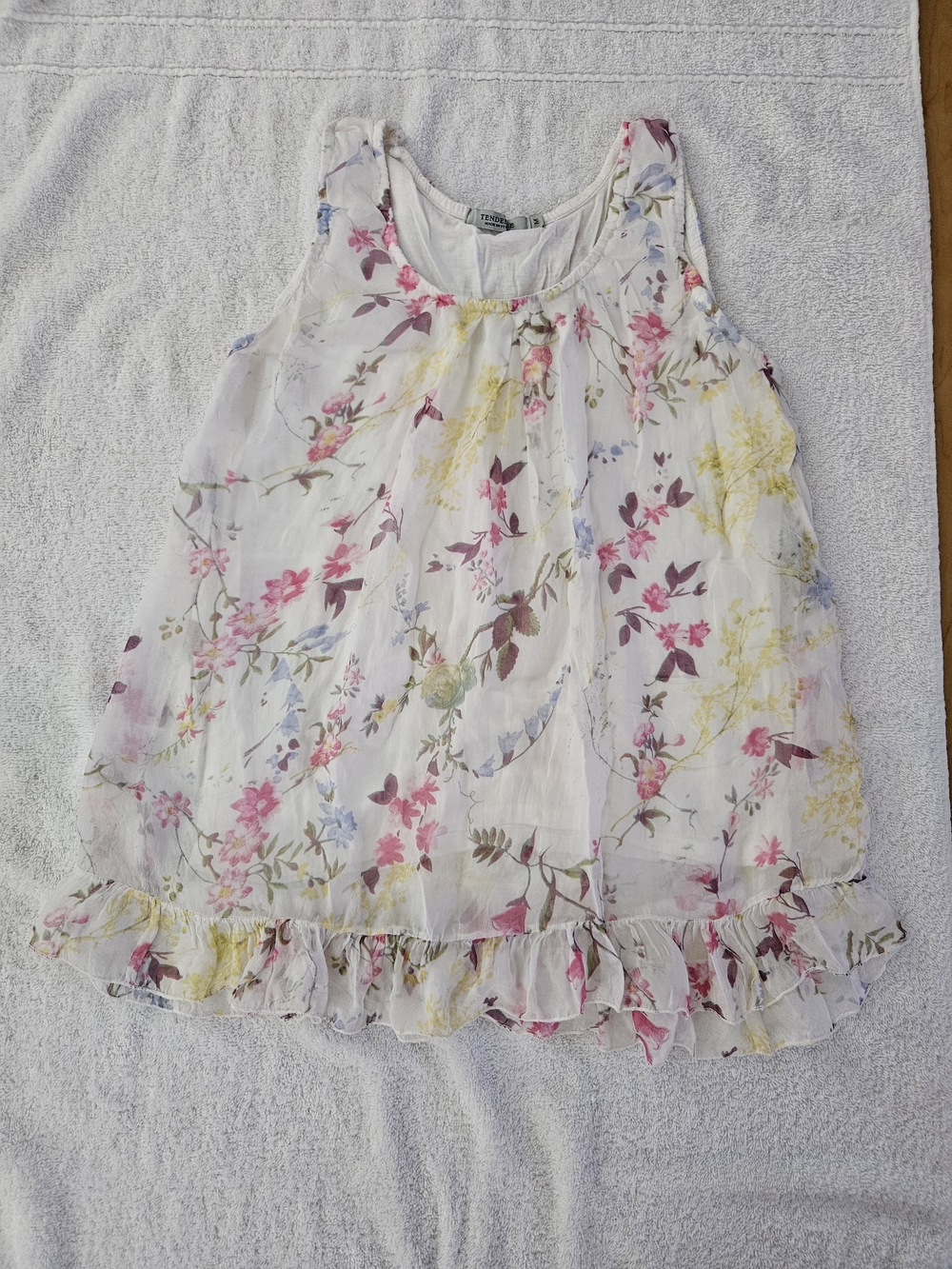 Tendenze Women's Medium White Floral Ruffle Hem Sleeveless Cottagecore Top